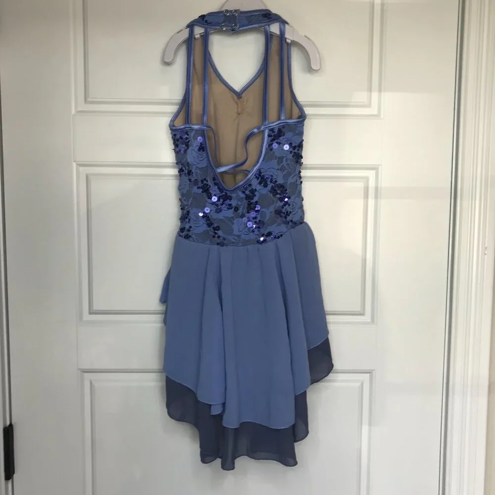 Weissman‎ Dance Costume Girls Size IC (6X/7) Sequined with Half Skirt Periwinkle